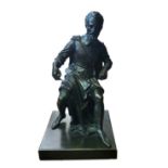 A 19TH CENTURY CONTINENTAL PATINATED BRONZE FIGURE, A NOBLEMAN IN 16TH/17TH CENTURY ELIZABETHAN-