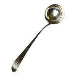 A GEORGIAN IRISH SOUP LADLE Plain form, with engraved crest of a rampant lion, hallmarked James