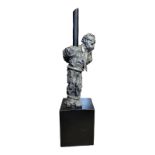 A MODERN DESIGN 20TH CENTURY SCHOOL OF AVANT GARDE, DRAMATIC SCULPTURE OF A SUFFERING MAN Cast metal