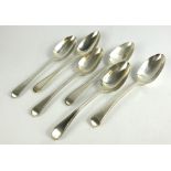 A MATCHED SET OF SIX GEORGIAN SILVER DESSERT SPOONS Having a beaded edge pattern, various