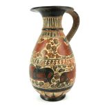 AN ANCIENT GREEK ATTICA POTTERY EWER Having a single handle, hand painted with decoration of