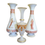 A PAIR OF LATE 19TH CENTURY OPALINE GLASS BALUSTER VASES Each well painted in soft coloured