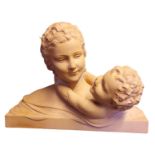 CIPRIANI, A 20TH CENTURY RED TERRACOTTA GROUP, MOTHER AND CHILD IN LOVE Raised on a rectangular