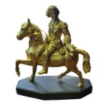 A 19TH CENTURY CONTINENTAL GILT BRONZE FIGURATIVE GROUP, GENERAL OFFICER ON HORSEBACK Wearing