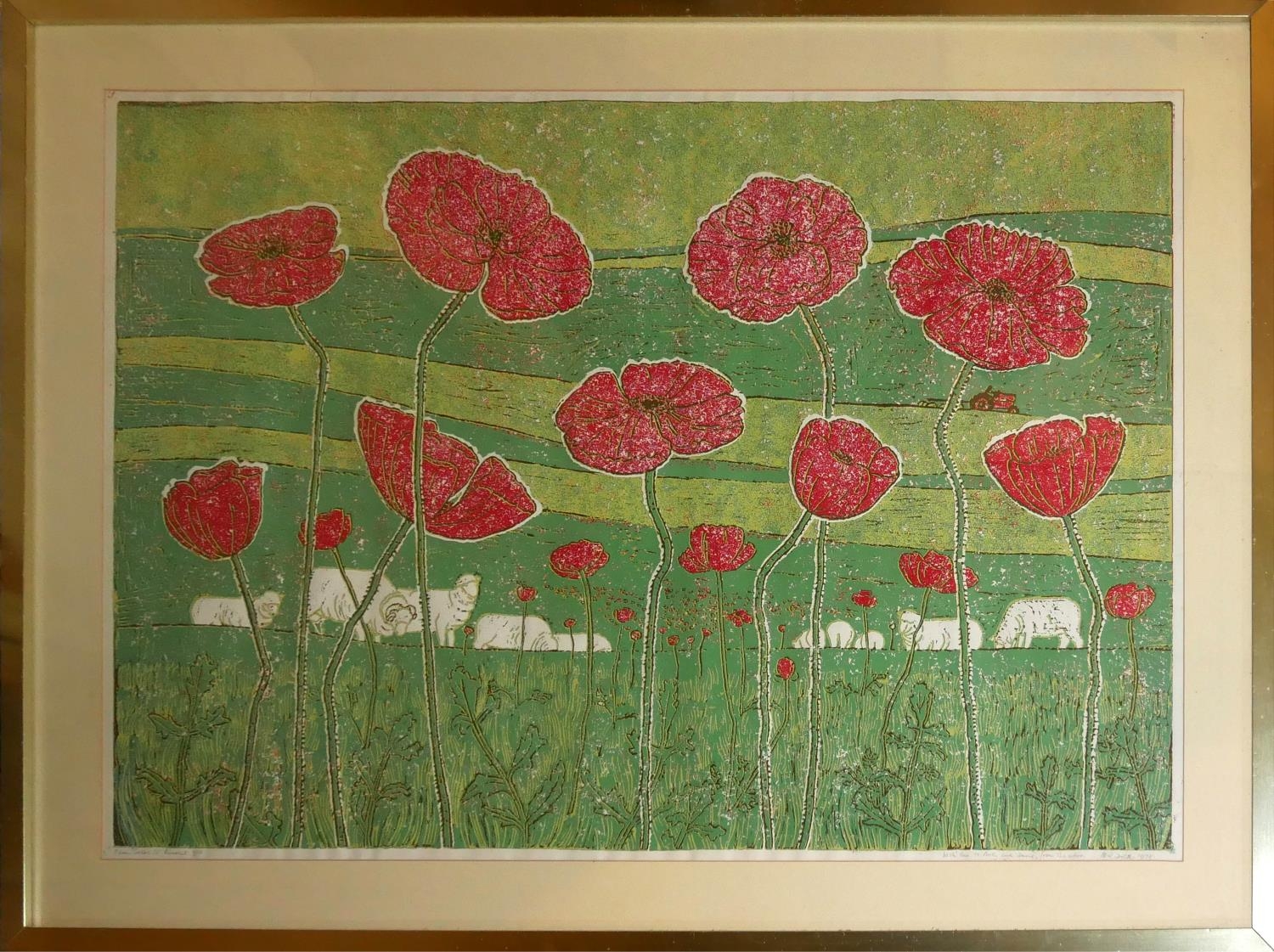 M.R. DOLD, A MODERN DESIGN LINOCUT Titled 'Farm Scene IV', signed in pencil Mr. Dold 1978, with love - Image 3 of 9