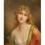 FRANÇOIS MARTIN KAVEL, 1861 - 1931, OIL ON CANVAS Head and shoulders portrait, a young maiden,