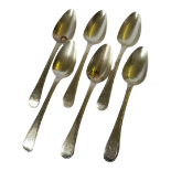 A SET OF SIX GEORGIAN SILVER DESSERT SPOONS Having a reeded edge and engraved initial, hallmarked