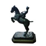 EQUESTRIAN INTEREST, HENRIETTE, A 19TH CENTURY PATINATED BRONZE GROUP, NAPOLEONIC OFFICER ON