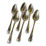 A SET OF SIX GEORGIAN SILVER TABLESPOONS Kings pattern with engraved initial hallmarked William