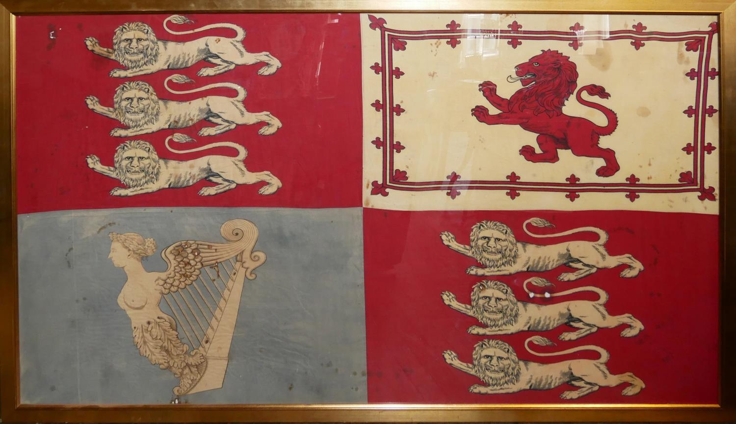 AN 18TH CENTURY ENGLISH IMPERIAL NATIONAL FLAG PAINTED ON COTTON With symbolic three English lions - Image 4 of 16