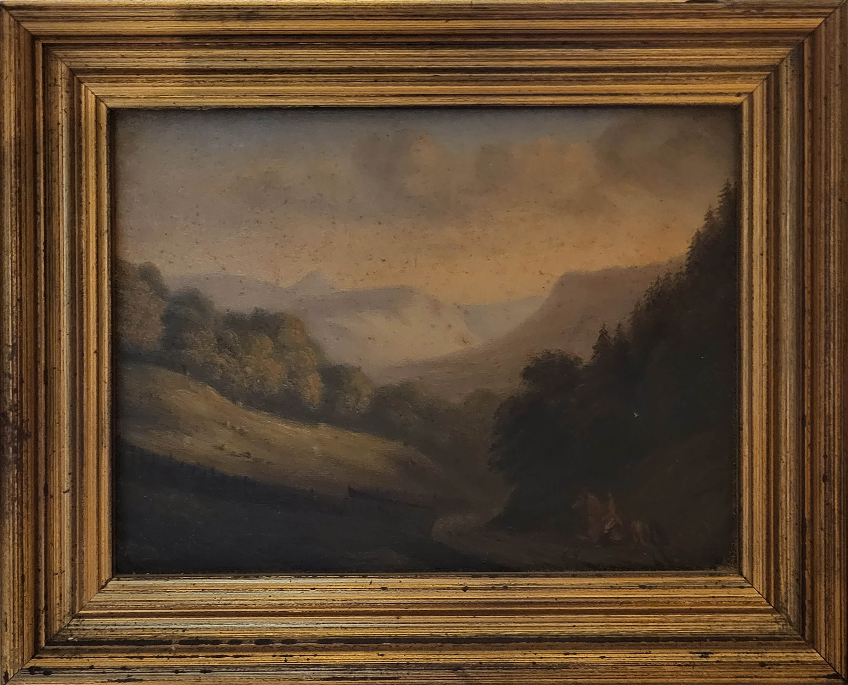 A 19TH CENTURY OIL ON CARD, MOUNTAINOUS LANDSCAPE WITH A SOLITARY Bearing label verso 'Roseberry - Image 2 of 4