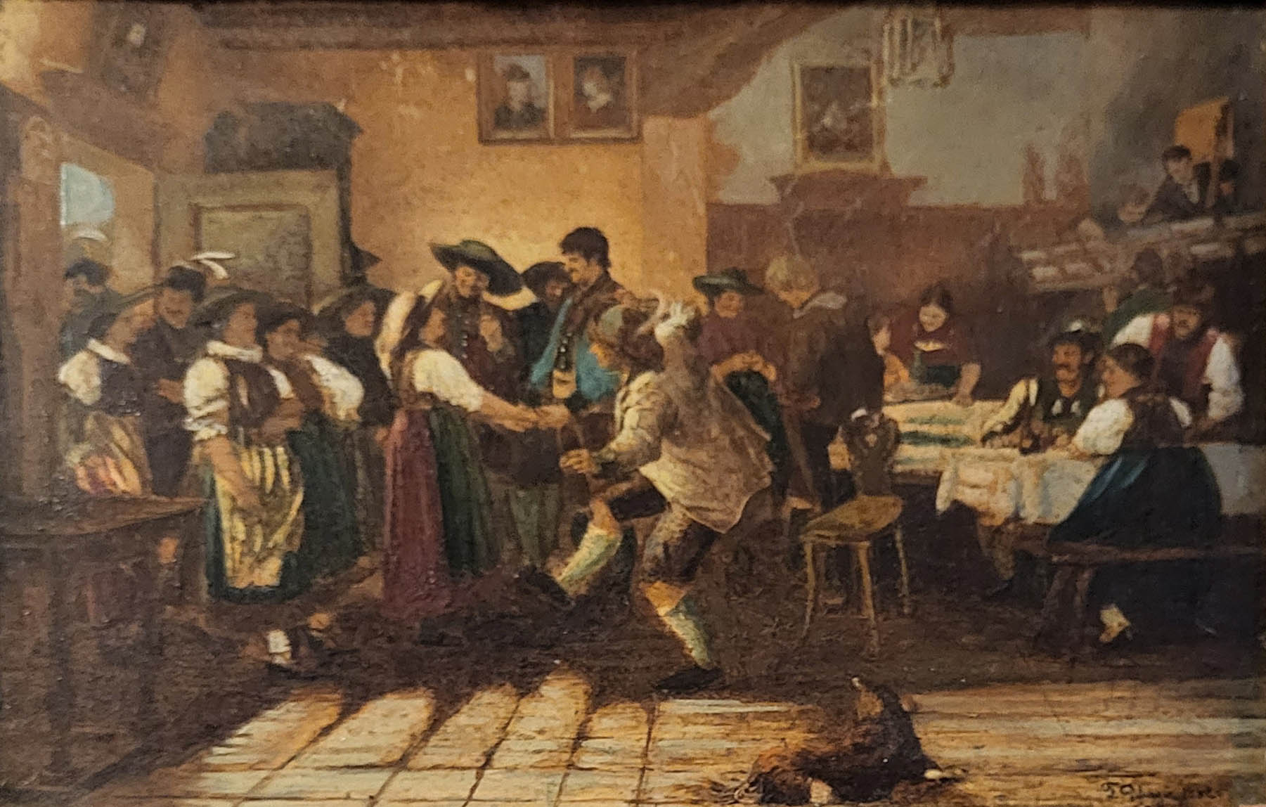 FRANZ VON DEFREGGER,1851 - 1921, OIL ON PANEL Tavern scene, interior view with figures dancing and - Image 2 of 4