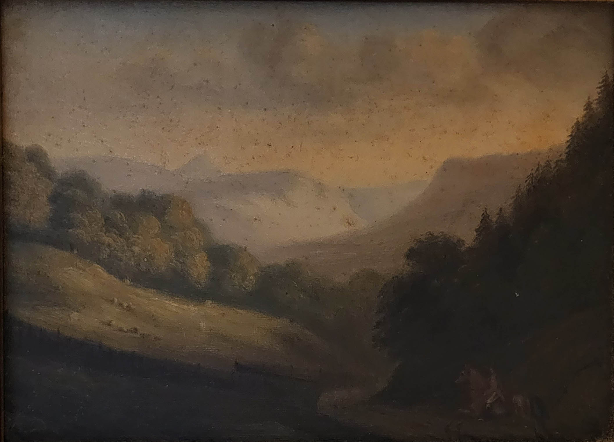 A 19TH CENTURY OIL ON CARD, MOUNTAINOUS LANDSCAPE WITH A SOLITARY Bearing label verso 'Roseberry