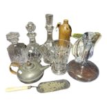 A COLLECTION OF CRYSTAL DECANTERS INCLUDING WATERFORD Together with a Royal Doulton Series ware jug,