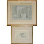 AN EARLY 20TH CENTURY ENGLISH SCHOOL PENCIL DRAWING, STUDY OF BLACK AND WHITE HOUSES Together with a