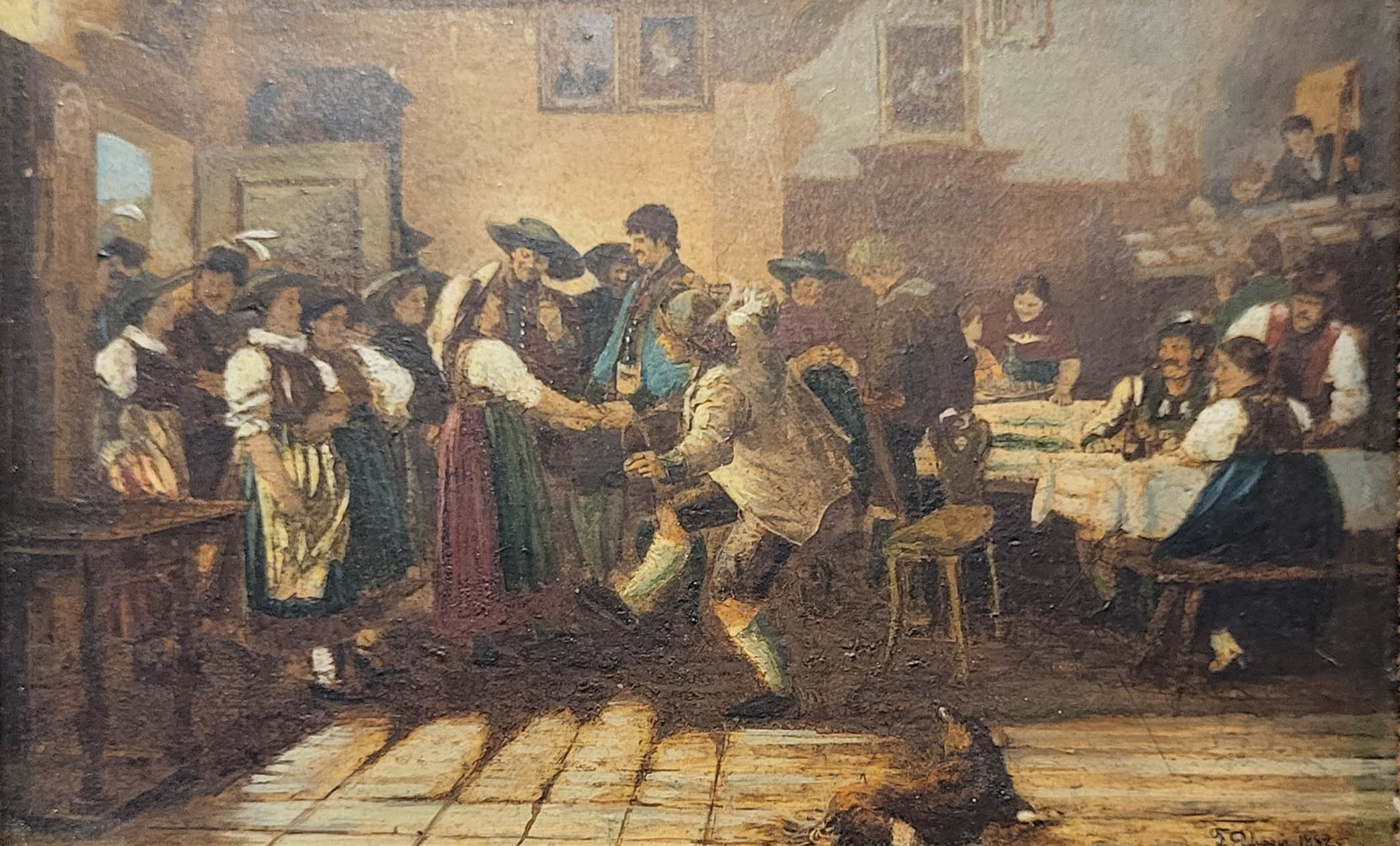 FRANZ VON DEFREGGER,1851 - 1921, OIL ON PANEL Tavern scene, interior view with figures dancing and - Image 3 of 4