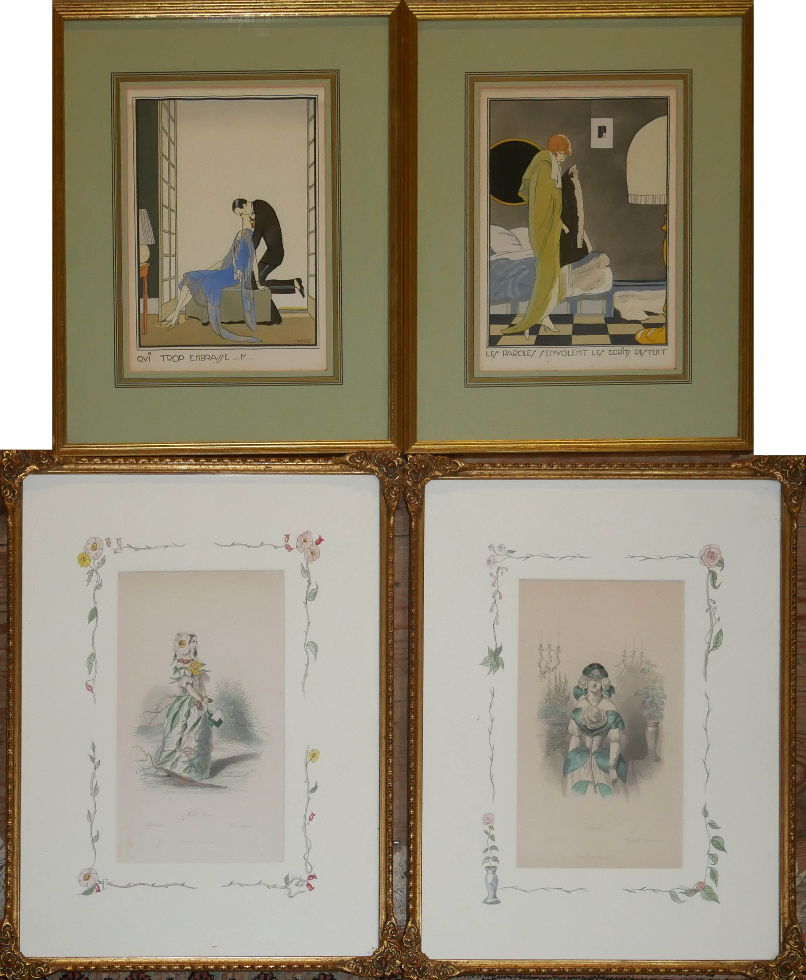 A PAIR OF FRENCH ART DECO FASHION COLOURED PRINTS One signed 'Tito', both bearing the French Picture