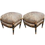 A PAIR OF FRENCH EMPIRE STYLE STOOLS Complete with silk upholstered loose cushions on overstuffed