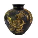 A 19TH CENTURY JAPANESE MEIJI PERIOD BRONZE OVOID VASE Decorated to body with raised gilt decoration