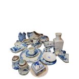 A COLLECTION OF VINTAGE DUTCH DELFTWARE POTTERY Comprising various trinket boxes, trays and clogg
