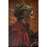 JAN VALK, A LATE 19TH/EARLY 20TH CENTURY CONTINENTAL OIL ON PANEL Portrait, side profile of a female