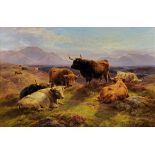 WILLIAM WATSON, A LARGE 19TH CENTURY OIL ON CANVAS Landscape, a herd of longhorn cows in a