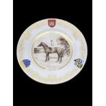 SPODE, A LIMITED EDITION 855/1000 1970 ST. LEGER PLATE Featuring Mijinsky with Lester Piggott, Spode