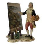 MID 20TH CENTURY CONTINENTAL IRISH DRESDEN FACTORY FIGURAL GROUP, A PAINTER IN 18TH CENTURY STYLE