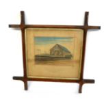 ARTS & CRAFTS, AN CARVED WOODEN FRAME Containing a watercolour, titled 'Woodville Baptist Chapel',