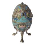 A LATE 19TH/EARLY 20TH CENTURY IMPERIAL RUSSIAN GILDED SILVER CLOISONNÉ ENAMELLED EGG FORM