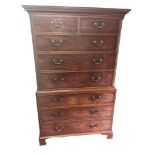 A GEORGIAN MAHOGANY AND PINE CHEST ON CHEST With two short above six long drawers, canted corners,