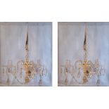 A PAIR OF REGENCY DESIGN TWIN BRANCH CRYSTAL AND GILDED BRASS WALL SCONCES With acorn finials,