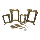 TWO PAIRS OF BRASS ART NOUVEAU DESIGN ORGANIC FORM PHOTOGRAPH FRAMES With a standing maiden,