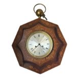 A LATE 19TH CENTURY OCTAGONAL AND MARQUETRY INLAID ROSEWOOD WALL CLOCK Complete with key. (