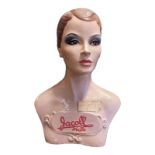 JACOLL COMPANY, A MID 20TH CENTURY SHOP'S ADVERTISING PLASTER BUST HAT STAND Marked to front 'Jacoll