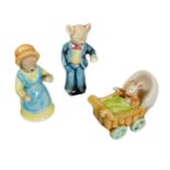 A SET OF THREE MID 20TH CENTURY POTTERY COMICAL MOUSE FIGURES Comprising a male, female and child in