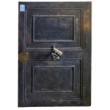 AN EARLY 20TH CENTURY CAST IRON AND BRASS RECTANGULAR SAFE DOOR Fitted with brass eschutcheon and