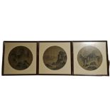 A SET OF THREE FRAMED AND GLAZED CHINESE WATERCOLOURS AND INK PAINTINGS Depicting landscape