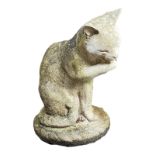 A RECONSTITUTED STONE LIFE SIZE STATUE, DOMESTIC CAT. (42cm)