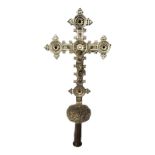 AN EARLY 20TH CENTURY CHRISTIAN ECCLESTASTICAL CEREMONIAL SILVER PLATED CROSS Gothic Revival,