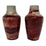 A PAIR OF COBRIDGE STAFFORDSHIRE STONEWARE BALUSTER VASES Modelled in high fired style Ruskin