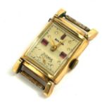BULOVA, AN ART DECO GOLD PLATED GENT'S WRISTWATCH Rectangular tank form with stepped glass, white