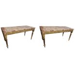 A PAIR OF MID CENTURY ROUGE MARBLE TOPPED COFFEE TABLES On giltwood bases. (96cm x 43cm x 46cm)