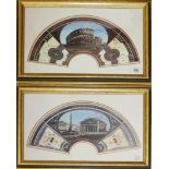 A PAIR OF MODERN DECORATIVE FAN FORM PRINTS, ANCIENT VIEWS OF ROME Depicting The Colosseum and