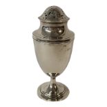 AN EARLY 20TH CENTURY SILVER SUGAR CASTER Classical urn form over a stepped circular base,