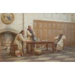 HENRY RYLAND, 1856 - 1924, A LARGE WATERCOLOUR Interior scene, titled 'In Black and White', three