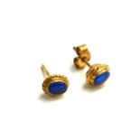 MAPPIN & WEBB, A PAIR OF YELLOW METAL AND BLUE OPAL EARRINGS Cabochon cut stones with stud backs, in