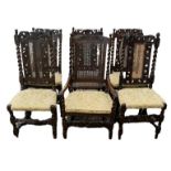 A MATCHED SET OF SIX 17TH CENTURY AND LATER CARVED OAK AND CANED RESTORATION CHAIRS Two with crown