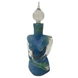 A MURANO STYLE ART GLASS BOTTLE AND STOPPER MODELLED AS A FEMALE TORSO.