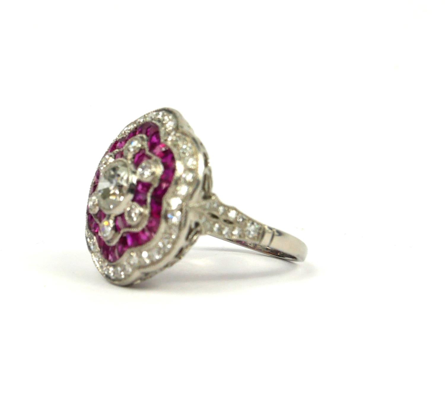 A VICTORIAN STYLE RUBY AND DIAMOND CLUSTER RING. (Approx 1.75ct diamonds, 1.45ct rubies) - Image 3 of 3